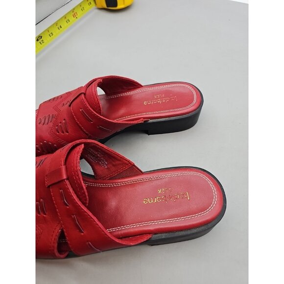 LEATHER SLIP ON SLIDES SANDALS WOMENS 7.5M VILLAGER LIZ CLAIBORNE Red - Picture 3 of 6